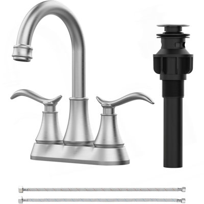 Robinet de salle de bain avec bonde escamotable et tuyaux d'alimentation Robinet de meuble-lavabo à 4 poignées et centre à 4 poignées pivotant à arc à 2 degrés