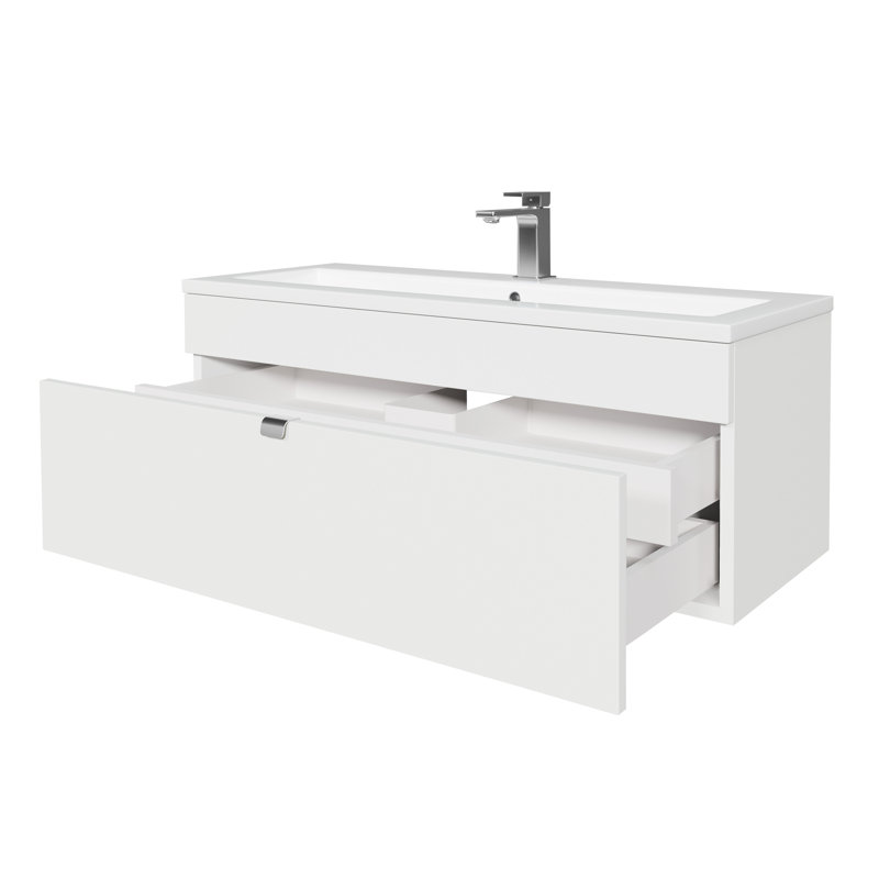 Loft Collection 42" Wall Mount Modern Bathroom Vanity - White / Chrome Handles, 42", White / Chrome