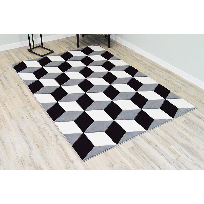 Tapis noir / gris à motif géométrique Mccampbell, Rectangle 5 pi x 8 pi