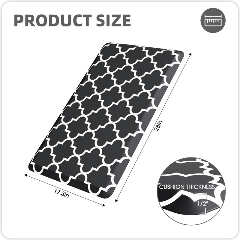 Tapis de cuisine anti-fatigue antidérapant, Noir, Rectangle l 17 po x L 28 po