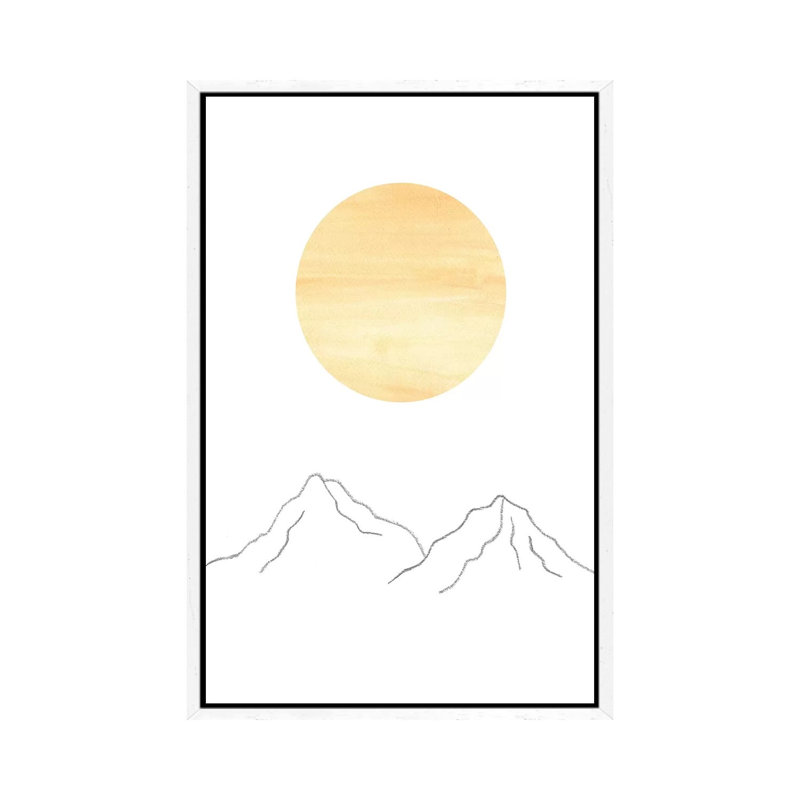Sun And Mountains - Painting on Canvas, 101.6cm H x 66.04cm W x 3.81cm D, White Framed