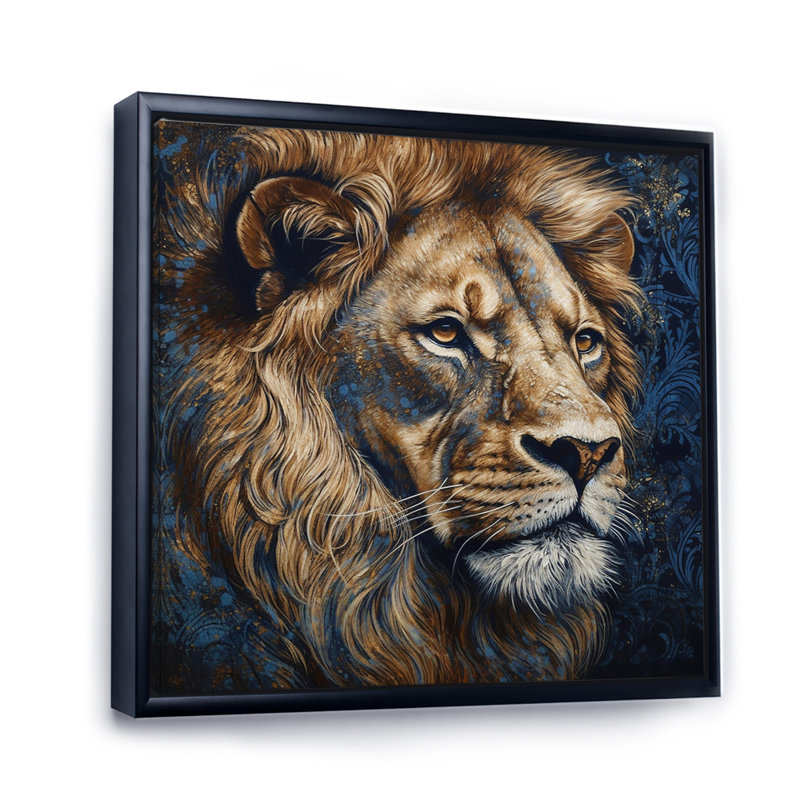 Majestic lion III - décoration murale lion, H 16 po x l 16 po x P 1 po, Cadre flottant noir
