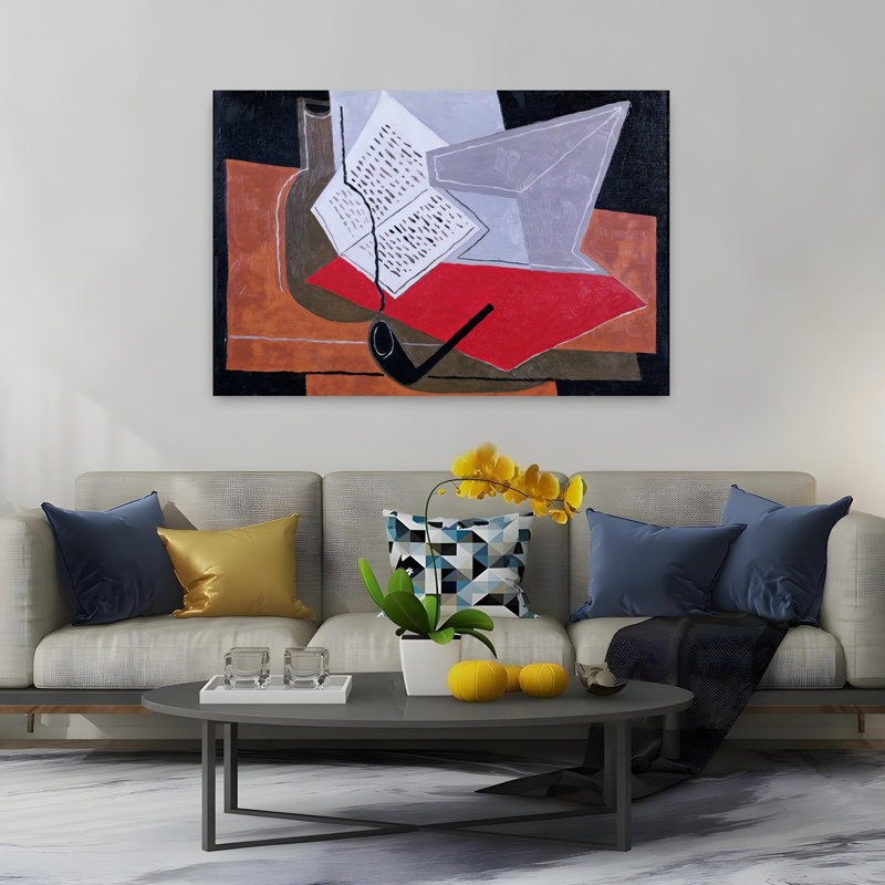 Bowl And Book Abstract Contemporary Wall Art Print by Juan Gris - Wrapped Canvas Print, 101.6cm H x 152.4cm W