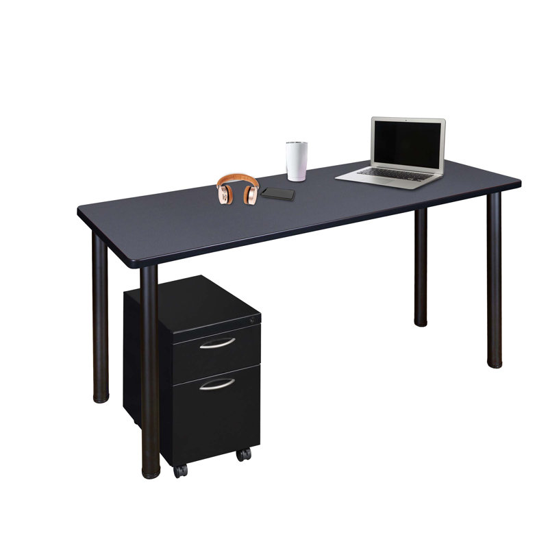 Bureau mobile Regency Kee avec rangement, H 29 po x l 48 po x P 24 po, Gris / noir