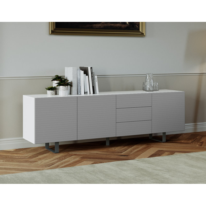 Emma-Rose 220cm Sideboard, White/Concrete