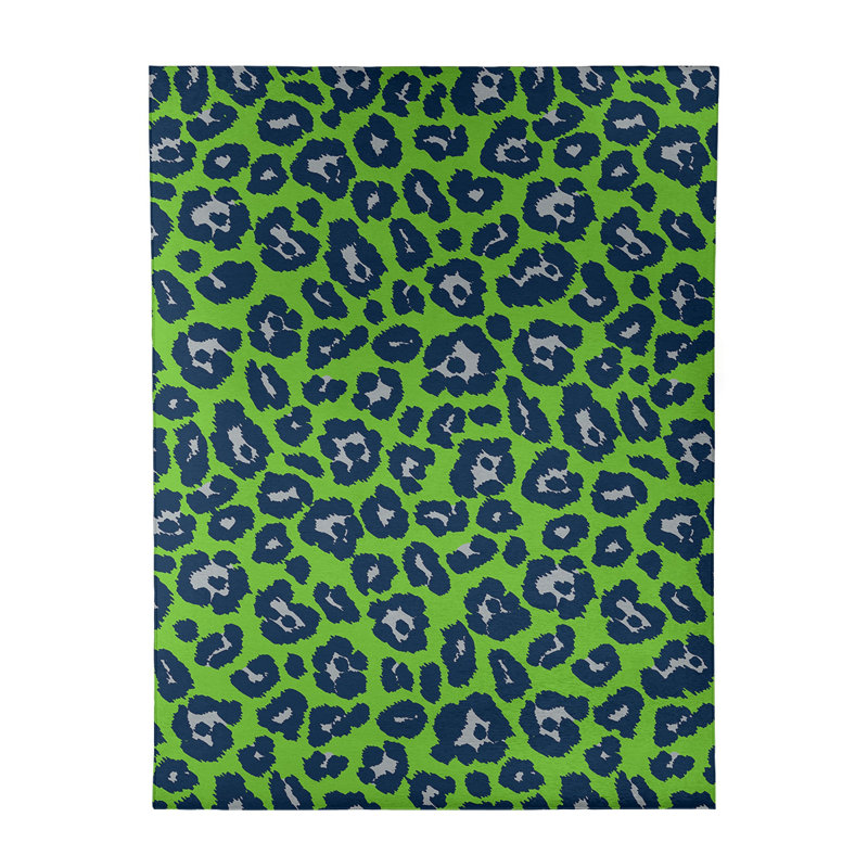Imprimé animalier vert/bleu/blanc Tapis décoratif, Rectangle 8 pi x 10 pi