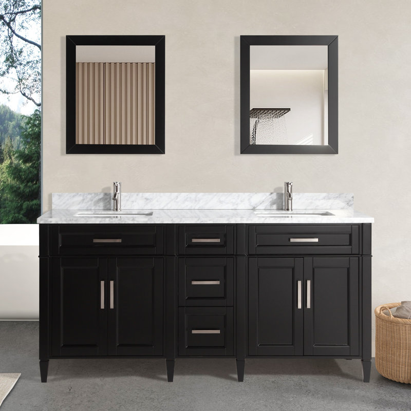 Ensemble de meuble-lavabo double 72 po en pierre de marbre avec miroir Lachine, Espresso