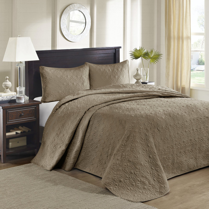 Couvre-lit réversible - matelassé texturé pour une chambre chaude et confortable surdimensionnée avec du coton prélavé 2 taies décoratives incluses Motif de taille lavable à la machine Rembourrage luxueux inclus Literie