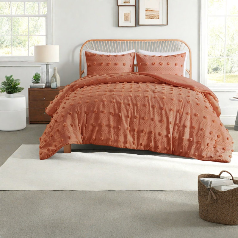 Elegant Rust Jacquard Bedding Set, Hypoallergenic Polyester For Modern Bedroom