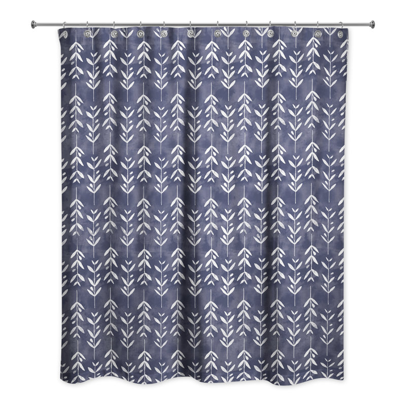 Rideau de douche simple à motif floral, Bleu marine