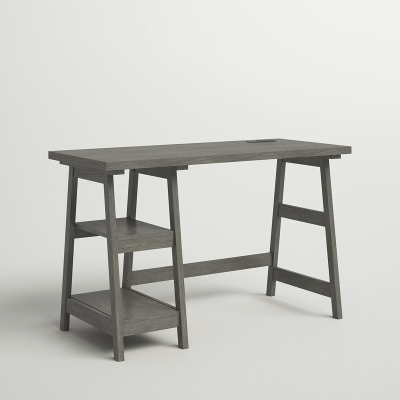 Bureau d'ordinateur avec prises intégrées Saribek, Gris anthracite