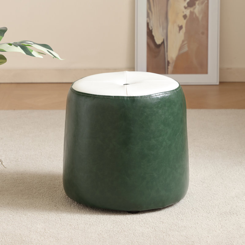 Small Tufted Two-Tone Round Upholstered Ottoman, Green/White