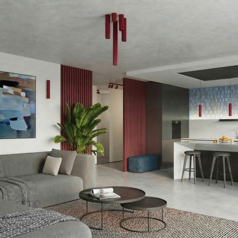 Karbon Aluminium Flush Mount, Burgundy, 6,5x6,5x60 cm