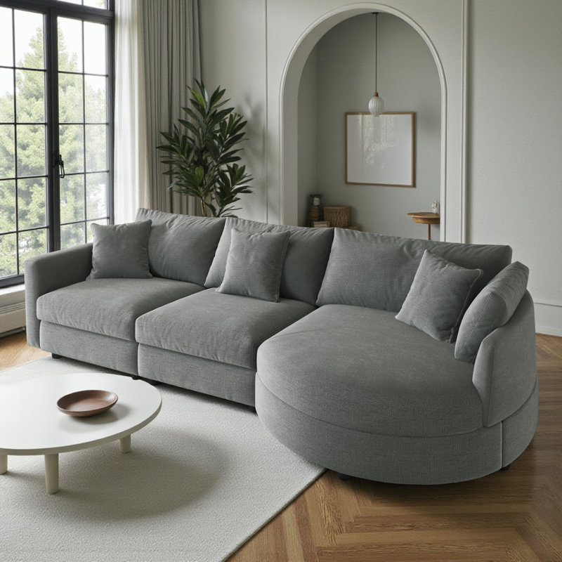 105.48" Wide Chenille Upholstered Sectional, Gray Chenille