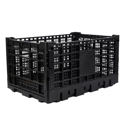 Caisse de rangement pliable et résistante - Boîte de rangement en plastique empilable 52L - peu encombrante, pouvant contenir jusqu'à 130 lb - parfaite pour le bureau, la maison et le camping - 1 PCS noir