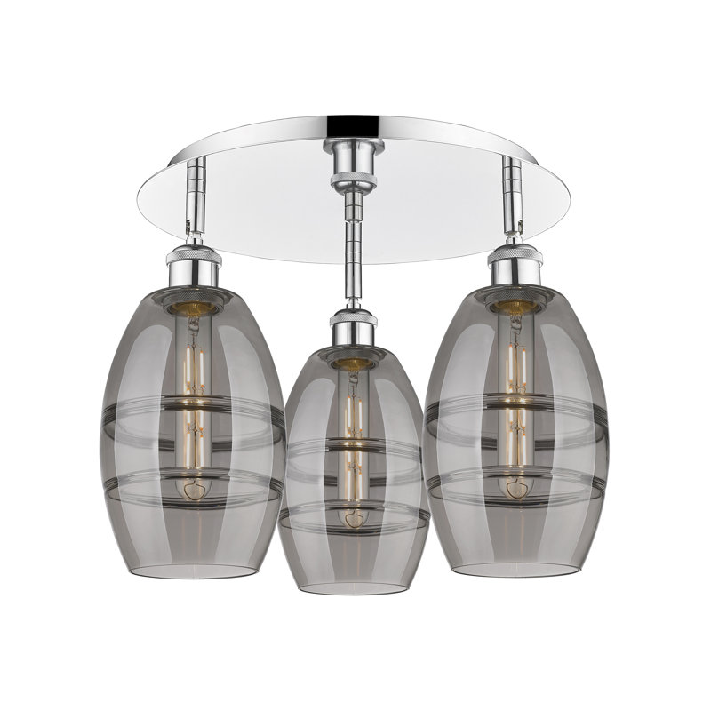 Plafonnier encastré Dundrod, Chrome poli, H 9,13 po x l 17,63 po x P 17,63 po, Gris fumée clair