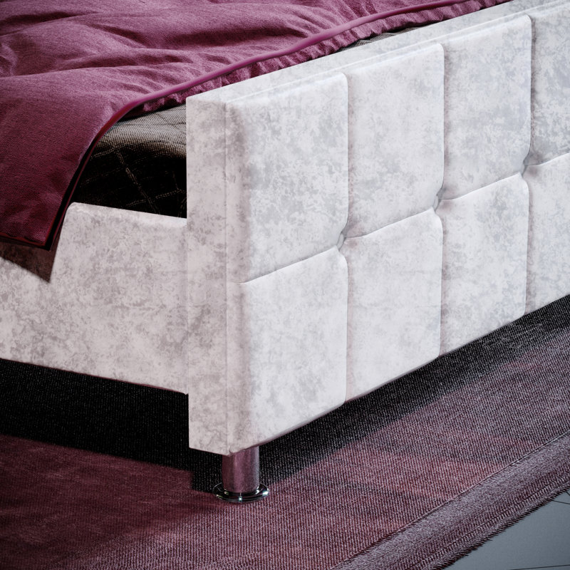 Raul Upholstered Bed Frame, UKFR Certified, Kingsize (5')	, Crushed Velvet Silver