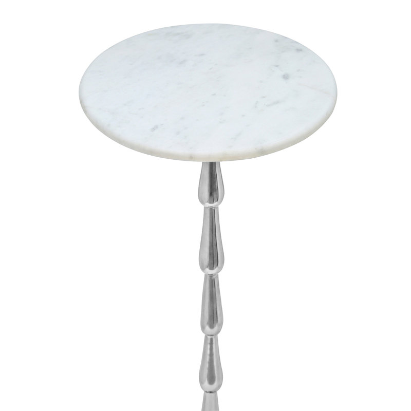 Table d'appoint argentée avec plateau en marbre blanc, table de bout décorative moderne, base en aluminium, table d'appoint pour salon 10 x 10 x 26 po