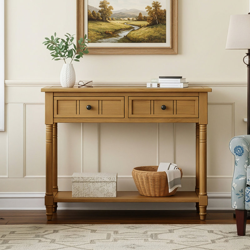 Console Trexm Daisy Series avec deux tiroirs et une tablette inférieure (naturel), Naturel