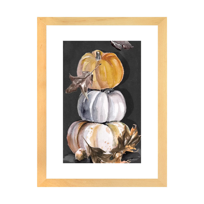 Reproduction d’art « Harvest citrouilles collection B » par Jennifer Paxton Parker, Toile avec cadre en bois beige, Blanc