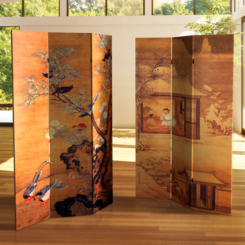 East Asian Art Canvas Folding Room Divider, Garden