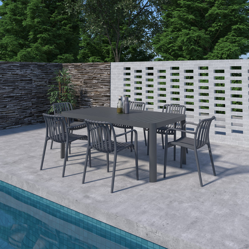 Amazonia Milky Extendable Outdoor Patio Aluminum And Resin Dining Set, 6