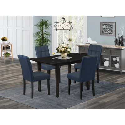 5 Piece Kitchen Table Set Includes A Mid Century Table and 4 Burgundy Polyester Fabric Parson Chairs, Mahogany
