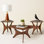 Ensemble de table de salon moderne en bois 3 pièces Mid-Century avec plateaux triangulaires et bases sculpturales
