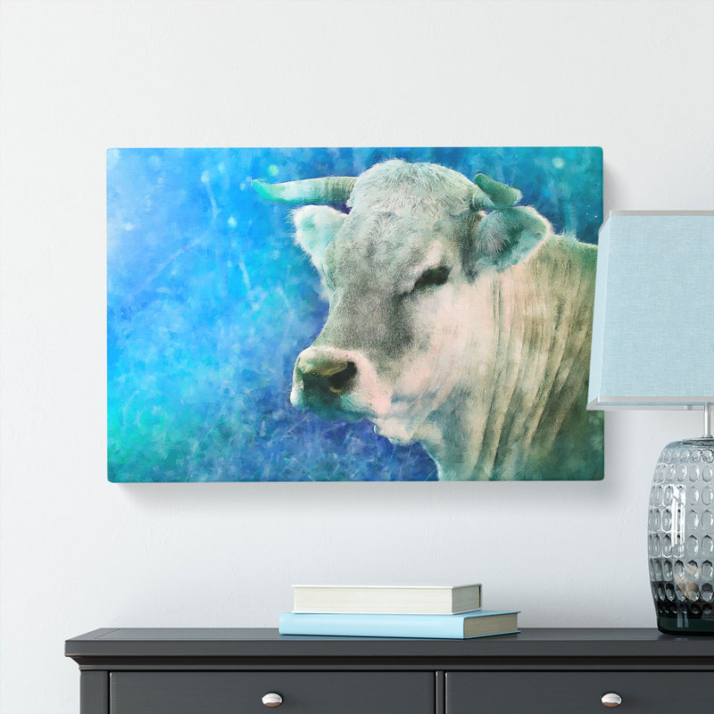 Cow In The Meadow With Blue Light Painting - Wrapped Canvas, 35cm H x 50cm W x 3cm D