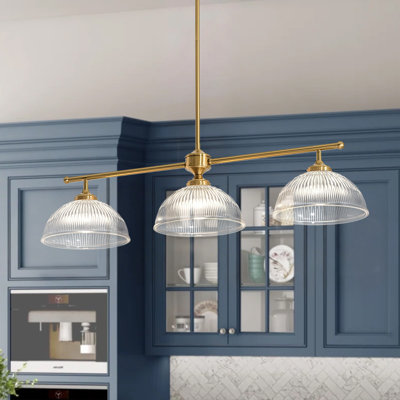 Modern 3-Light Domed Glass Dining Linear Pendant