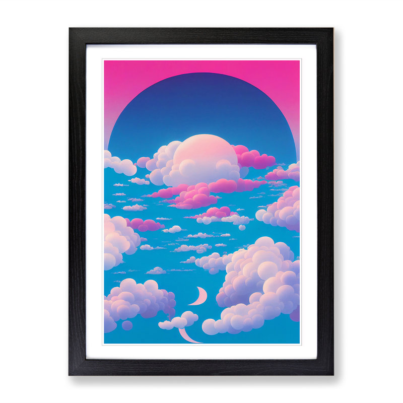 Cloudy Sky Vaporwave - Single Picture Frame Print, Black Framed, 46cm H x 34cm W