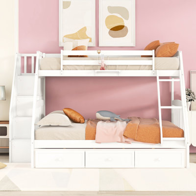 Lit superposé simple blanc avec tiroirs spacieux et confortables, mobilier de chambre polyvalent