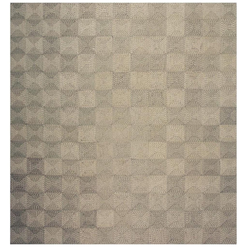 1940s Rustic Beige Antique Geometric Modern Moroccan Reed Square Woven Rug