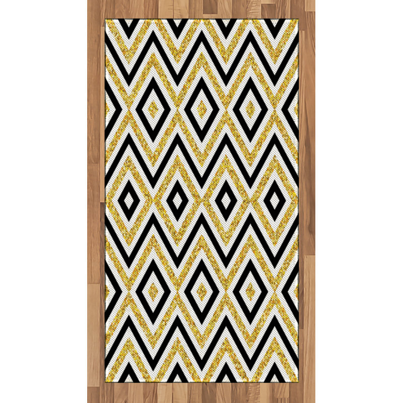 Tapis décoratif géométrique à haute densité en fibres longues, Rectangle 2 pi 7 po x 5 pi