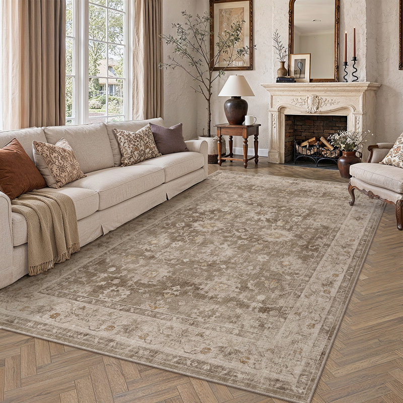 Tapis fleuri Novara, Tan, Rectangle 8'x 10'