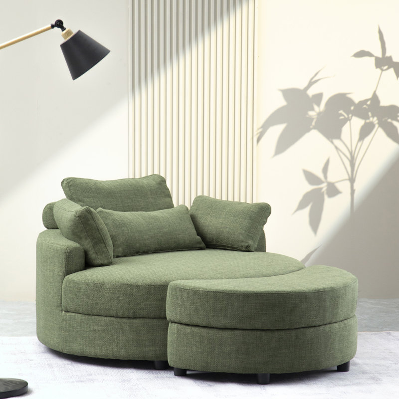Danieal Upholstered Barrel Chair with Ottoman, Light Green Fabric