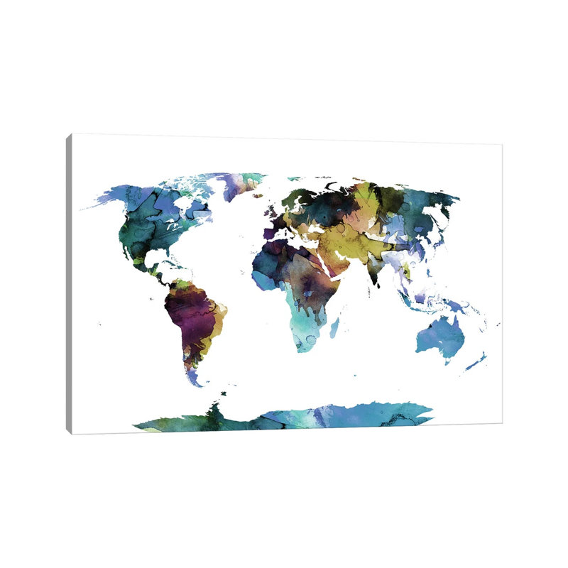 Carte du monde multicolore - impression sur toile tendue, H 8 po x l 12 po x P 0,75 po