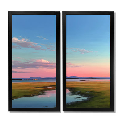 «Summer Sunrise Meadows In Canada - Vancouver, impressions sur toile, paysage urbain rose, ensemble de 2