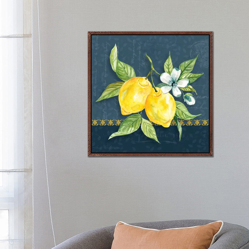 Blue Lemon Squeeze II by Carol Robinson - Print on Canvas, 66.04 cm H x 66.04 cm W, Classic Brown Wood Framed