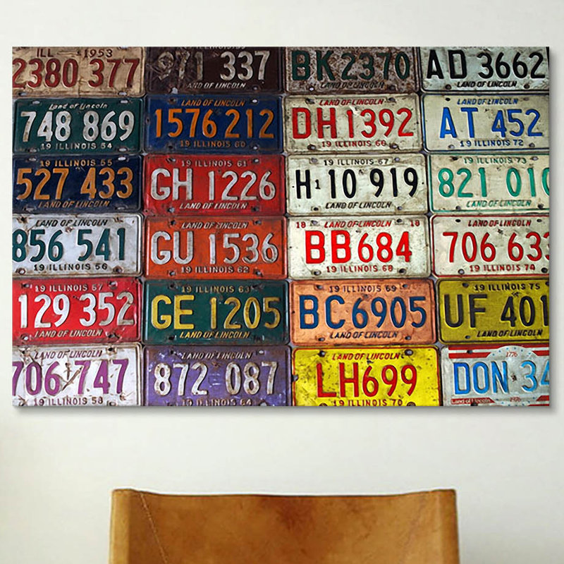 Plaques de licence de l'État - Art textuel sur toile tendue, H 12 po x l 18 po x P 1,5 po, Pas de tapis, Toile tendue