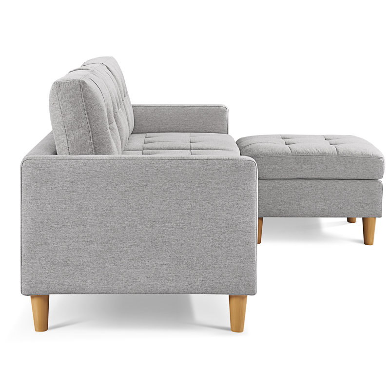 L-shape Sectional Sofa Couch with Ottoman,Convertible Sectional Sofa, Gray Fabric