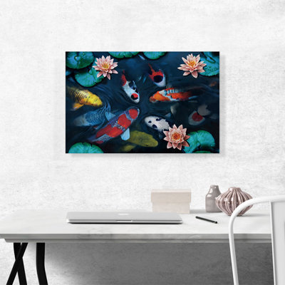 Reproduction d'art sur toile tendue or rouge Koi Carp
