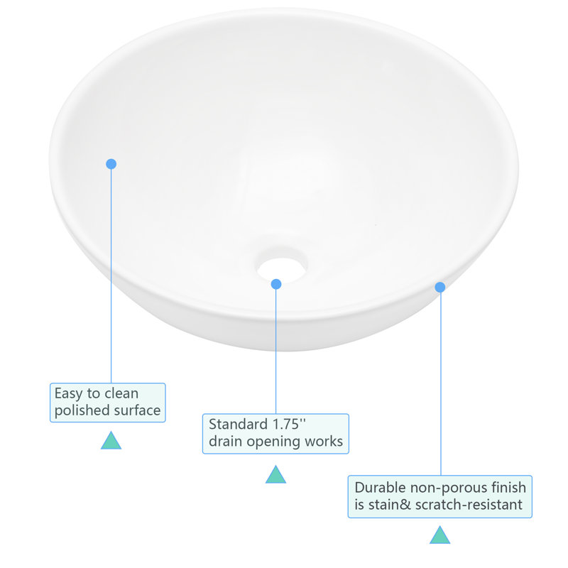 OUMUCH 16'' White Ceramic Circular Bathroom Sink
