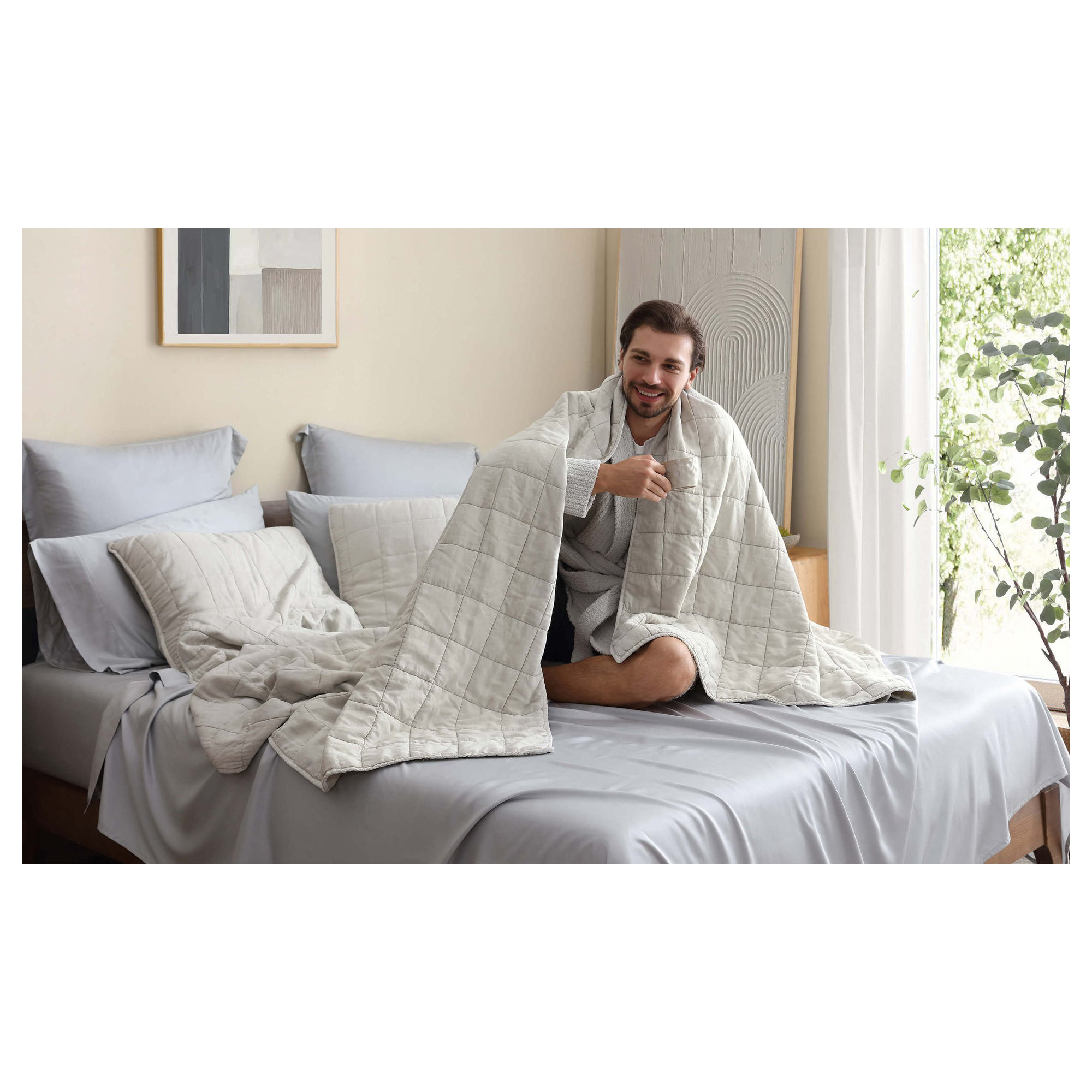 Stonewashed Lyocell Viscose Blend Sham Set, Bone, King