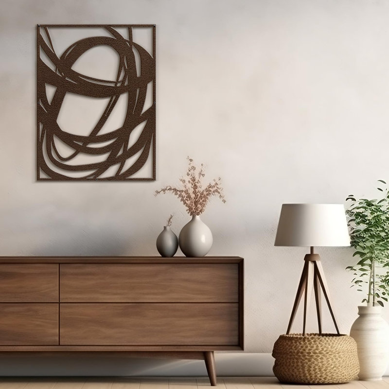Décoration abstraite murale abstraite à lignes fluides, H 18 po x l 13,43 po x P 0,05 po, Brun