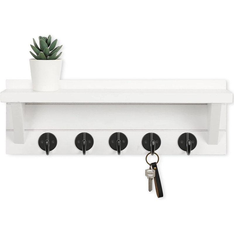 Wall Key Holder With Hooks, Rustic Wooden Entryway Shelf Holds K...