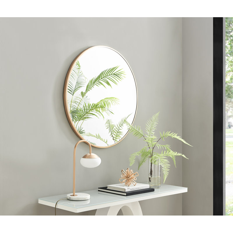 Mikell Round Metal Framed Wall Mounted Accent Mirror, Gold, 80cm H x 80cm W