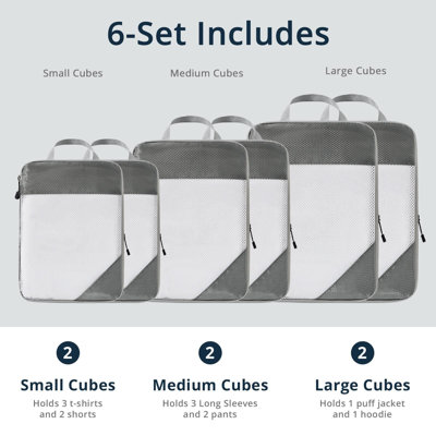 6 Set Compression Packing Cubes, Packing Cubes For Travel Compression, Compressible Packing Cubes Travel Essentials, Packing Organizers, Grey