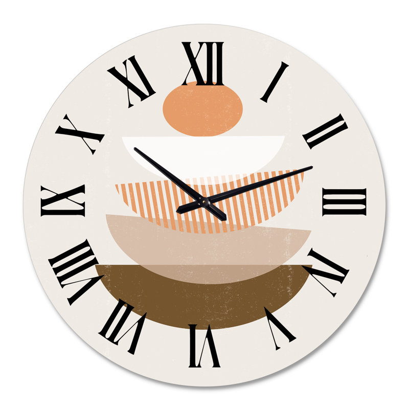 Abstrait géométrique abstrait soleil et lune en terre cuite I - Horloge murale moderne, Grand