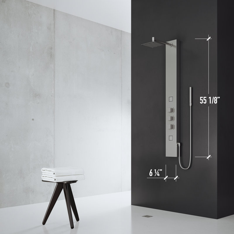 Rector 55" H X 6" W EZDivert™ 2-Jet Shower System with Hand Shower Wand and Adjustable Shower Head, Stainless Steel